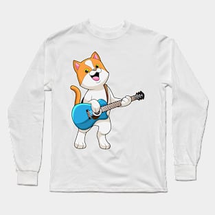 Cat at Music with Guitar Long Sleeve T-Shirt